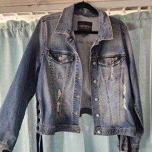 Forever 21 Light Blue Distressed Denim Jacket 1x